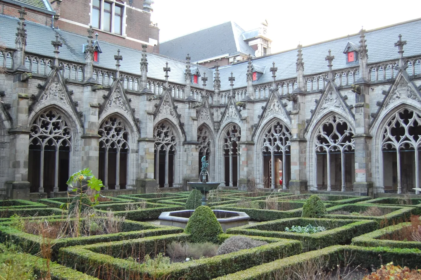 Ogród w wirydarzu katedry Domkerk w Utrechcie
